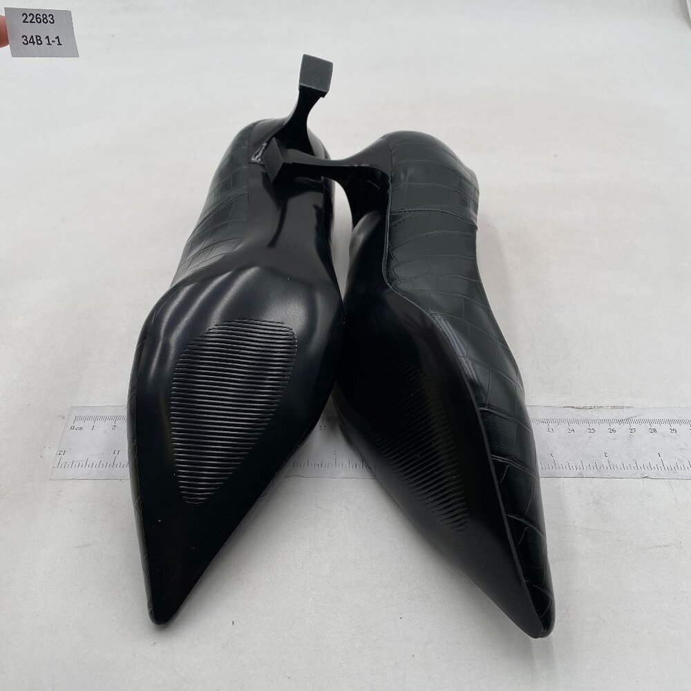 Fowt Simple Solid Croc-Embossed Pointed Toe Black… - image 7